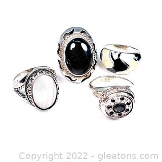 4 Sterling Silver Black & White Rings 