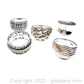5 Sterling Silver (Some Two-Toned) Rings 