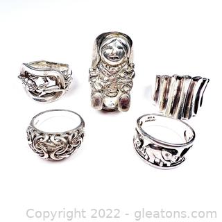 5 Sterling Silver Intricate Designed Rings 