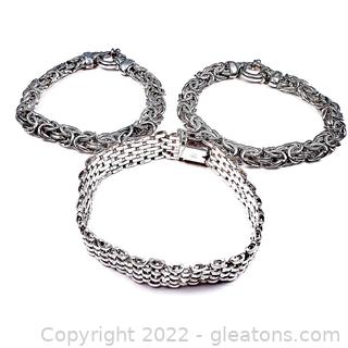3 Sterling Silver Link Bracelets 