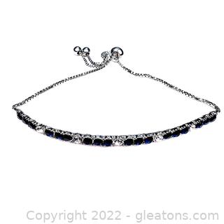 Blue and Clear Cubic Zirconia Bolo Bracelet