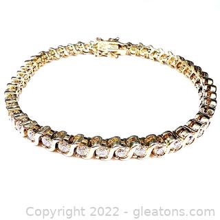 Gold Plated Sterling Silver Cubic Zirconia Tennis Bracelet         