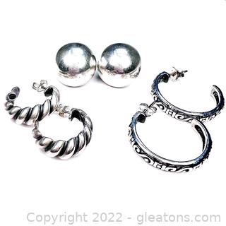 3 Nice Pairs of Sterling Silver Earrings 