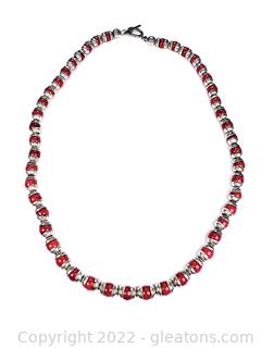 Sterling Silver Red Bead Necklace 