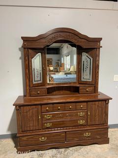 Wooden Dresser with Etched Glass Mirrors