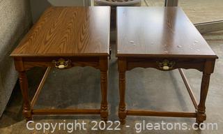 Pair of Wooden Side Tables with Faux Drawers 