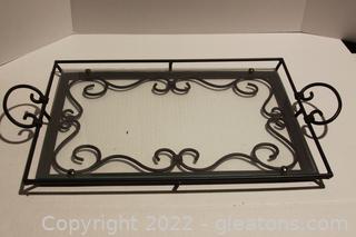 Wrought Iron Glass Serving Tray 