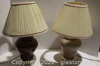 Pair of Brass & Ceramic Lamps (Shades Damaged) 