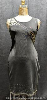 Roberto Cavalli Leopard Print Inspired Black Pencil Dress 