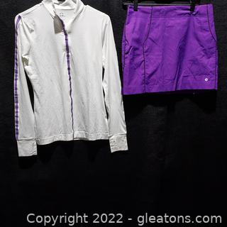 Cute White and Purple Woman’s Golf Outfit