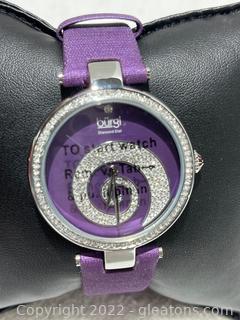 Burgi Diamond Dial Purple Swirl Watch with Watch Case  