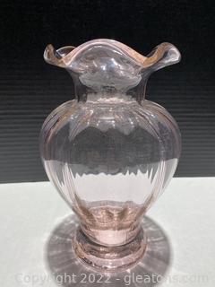 Vintage Fenton Pink Ruffle Top Glass Vase