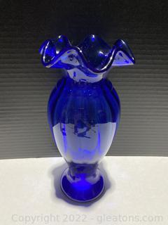Cobalt Blue Ruffle Top Glass Vase