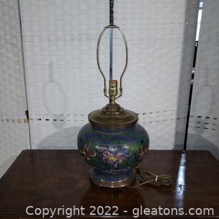 Beautiful Brass Cloisonne Table Lamp- No Shade 