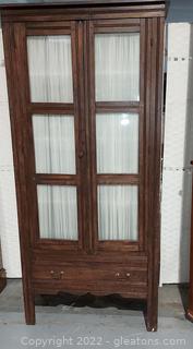 Rustic French Country Style Curtained Glass Front Cabinet 