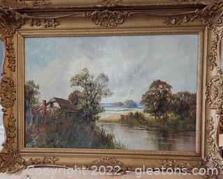 Original Framed Oil on Canvas Landscape Painting by Joel Owen, Signed 