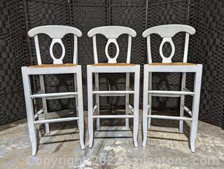 Set of 3 Rush Bottom White High Top Chairs 