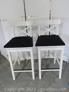 Pair of Sturdy Wooden Low Bar Stools 