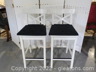 Pair of Sturdy Wooden Low Bart Stools 