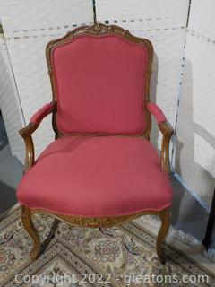 Light Tomato-Red Vintage Victorian Accent Chair with Padded Arms 