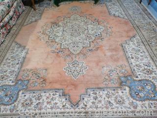 Beautiful Very Large Hand-Knotted Area Rug in Pastel Peach Cream & Blue 