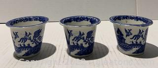 Three Antique Blue Willow Pattern Meat/Pate Pan/Dish