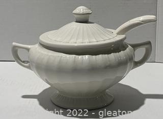 Glazed Porcelain Soup Tureen with Lid and Ladle 