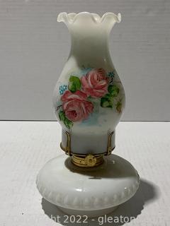 Vintage Hand Painted Milk Glass Oil Lamp 