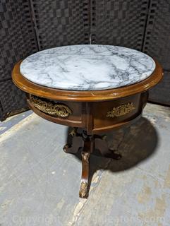 Brass Cherub Inspired Round Marble Top Pedestal Table 