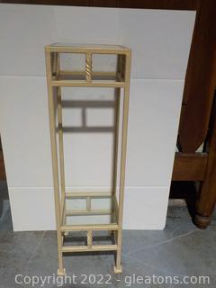 Cream Colored Wrought Iron Plant Stand with 2 Glass Shelves