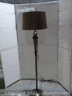 Elegant Floor Lamp in Bronze Tones, with Black Accents and Chocolate Brown Shade