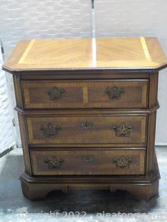 Lane 3-Drawer Oak Night Stand or End Table with Pretty Inlaid Pattern on Top and Front of Drawers