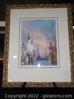 Fine Framed and Matted Pen and Ink/Watercolor Print