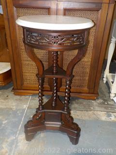 Vintage Round Accent Table with a Marble Top, Which Comes off