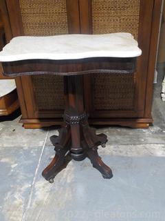 Antique Side/Utility Table with 4 Legs and Marble Top