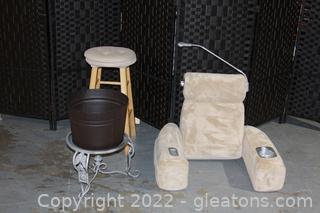 Brookstone Massaging Bed Rest, Stool, Flower Pot & Stand 