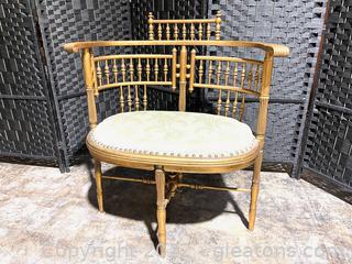 Antique Salon Bench, Gilded W/Nailhead Trim & Upholstered Seat 