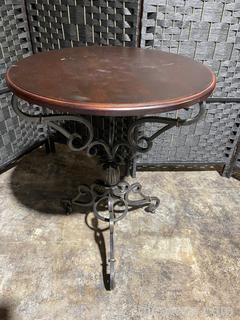 Wood & Metal Round Accent Table 