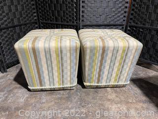 Pair of Upholstered Ottoman’s W/ Button & Trim detail 