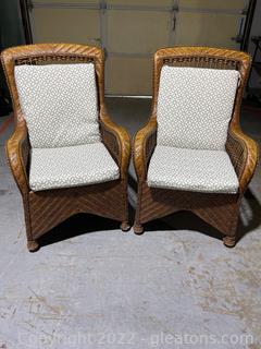 Pair of Wicker Dining Armchairs W/Cushion (Lot of 2) 