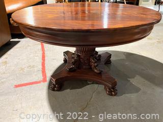 Antique Rosewood Round Dining Table W/Empire Base 
