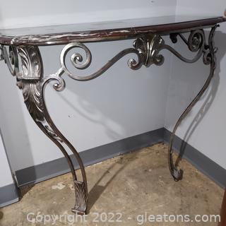 Unique Louis XV Style Leaning Marble top Console Table with Metal Base 
