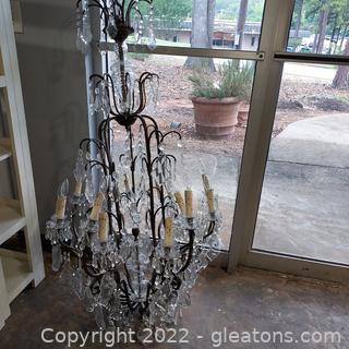 Beautiful 15 Light Crystal and Bronze Chandelier (See Dimensions) 