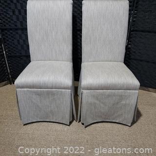 Pair of Very Nice Cox Furniture Skirted, Roll Back Parsons Chairs 