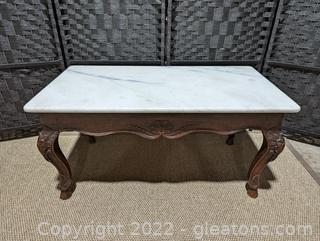 Antique French Louis XV Style Marble Top Coffee Table
