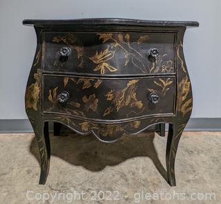 Hand Painted Ebony 2 Drawer Chinoiserie Commode