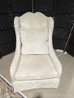 Caracole Beige Wingback Chair w/ Nailhead Trim