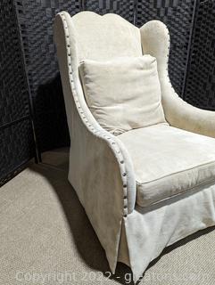 Caracole Beige Wingback Chair w/ Nailhead Trim