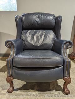 Bradington Young Navy Leather Chippendale Recliner