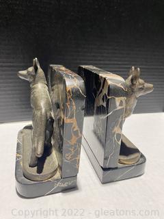 Bronze & Marble Dog Bookends